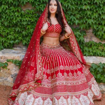 Red Silk Designer Bridal Lehenga – Blouse, Skirt & 2 Matching Dupattas