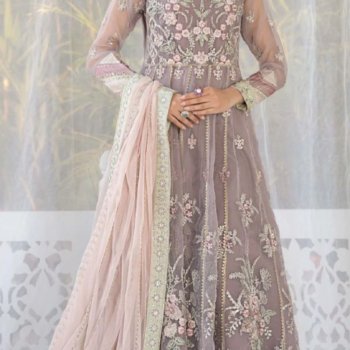 Maria.B 3 Piece Embroidered Organza Suit in Pink/Purple Size Medium