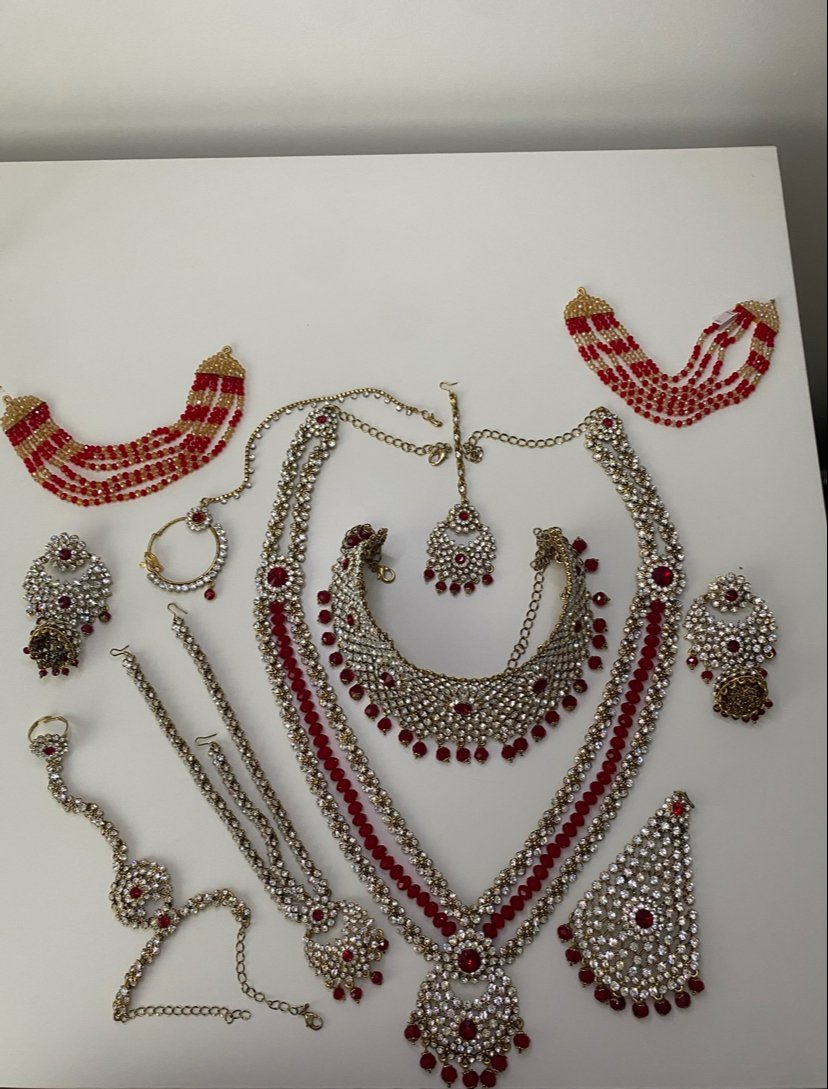 Antique gold, silver and red full bridal set
