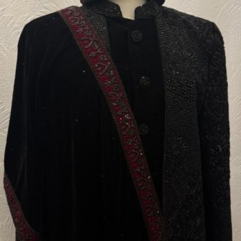 Black Maroon Sherwani Large Mens Wedding Outfit 2025 MARYAM FAISAL BRIDAL