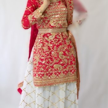 vibrant Pink top with heavy Gold embroidery Palazzo Sharara suit pink white gold embroidery